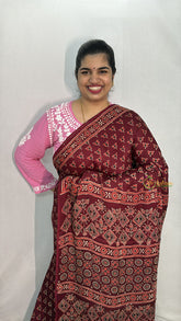 Vriksham Maroon Floral Design Ajrakh Modal Silk Saree-VS4652